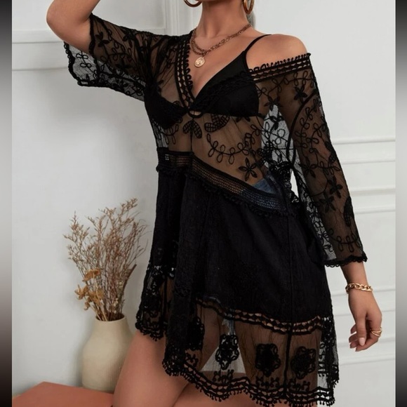 Boho floral embroidered beach cover up - Picture 1 of 4